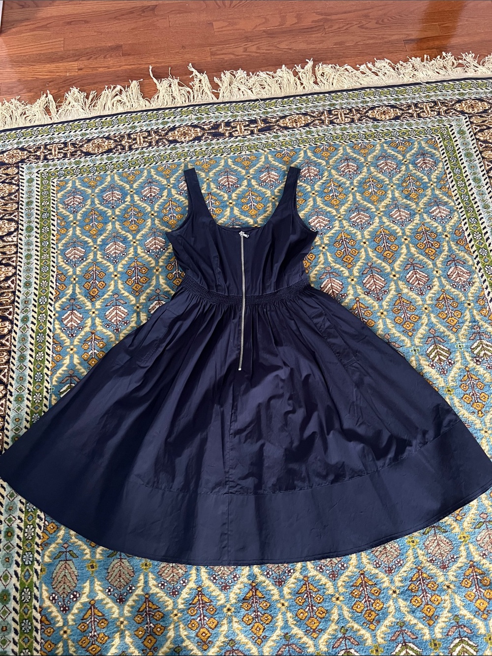 J. Crew Navy Sleeveless Fit-and-Flare Dress with Front Zip